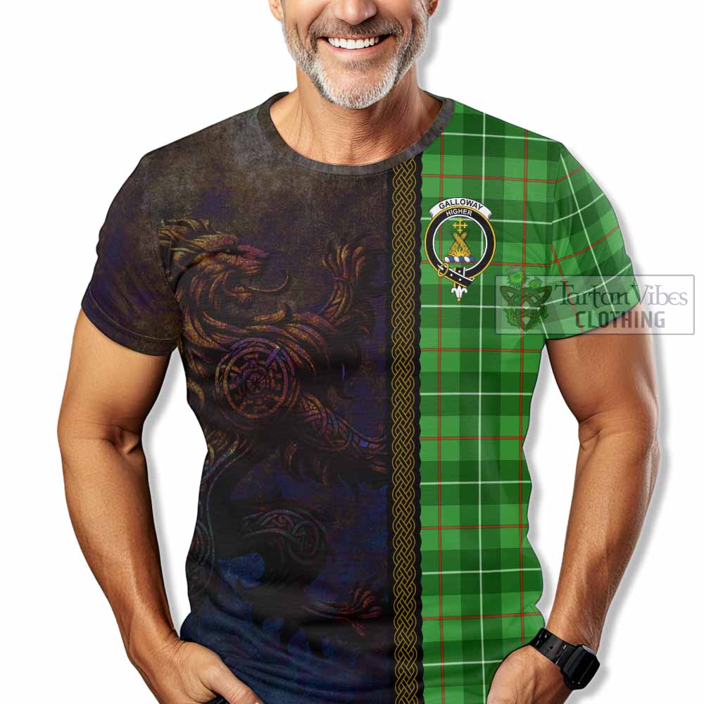 Tartan Vibes Clothing Galloway Tartan Family Crest T-Shirt Alba Gu Brath Be Brave Lion Ancient Style
