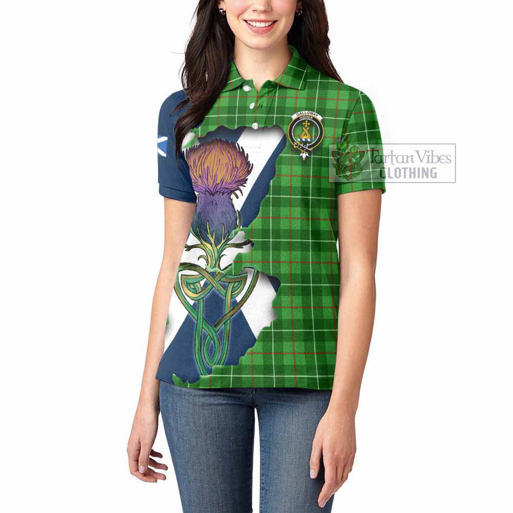 Tartan Vibes Clothing Galloway Tartan Family Crest Women's Polo Shirt Scottish Thistle Celtic Inspired
