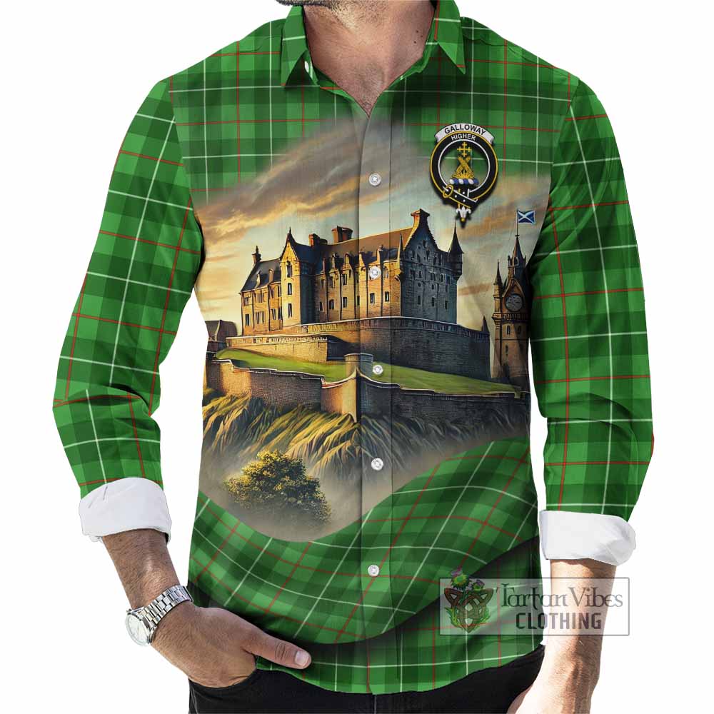 Tartan Vibes Clothing Galloway Tartan Family Crest Long Sleeve Button Shirt with Scottish Ancient Castle Style
