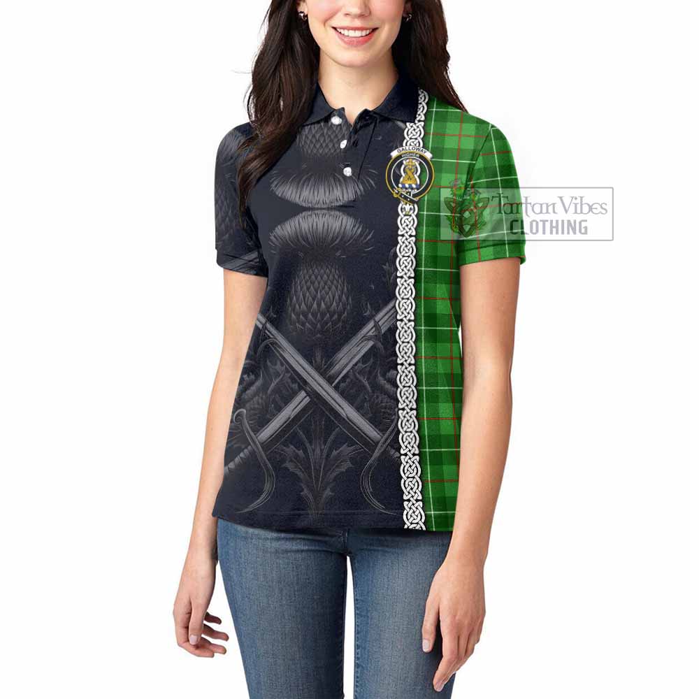Tartan Vibes Clothing Galloway Tartan Women's Polo Shirt with Family Crest Cross Sword Thistle Celtic Vibes