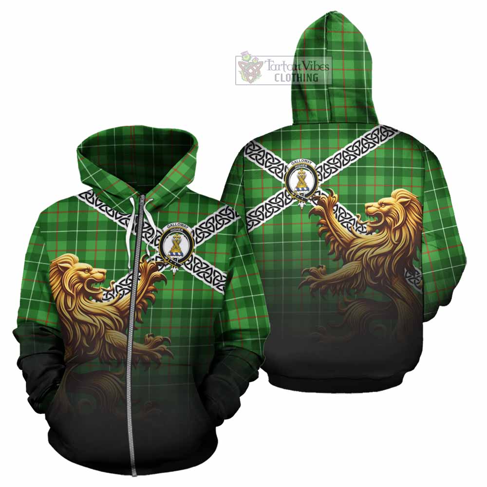 Tartan Vibes Clothing Galloway Crest Tartan Hoodie with Golden Lion Emblem Celtic Style