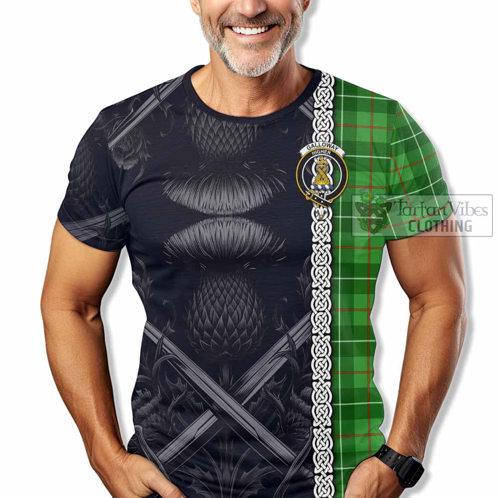 Tartan Vibes Clothing Galloway Tartan T-Shirt with Family Crest Cross Sword Thistle Celtic Vibes