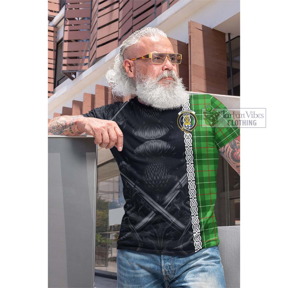 Tartan Vibes Clothing Galloway Tartan Cotton T-shirt with Family Crest Cross Sword Thistle Celtic Vibes