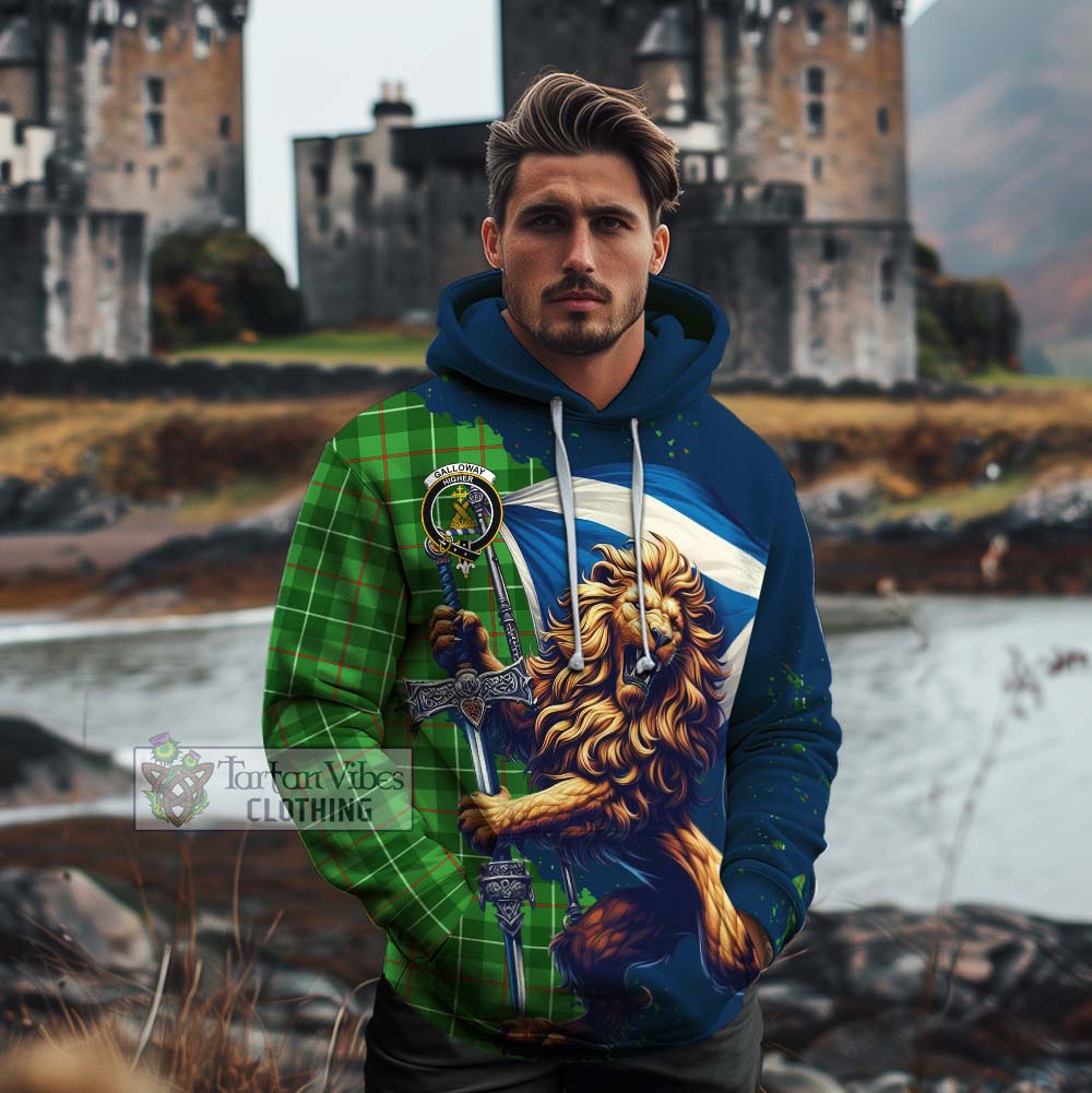 Tartan Vibes Clothing Galloway Tartan Family Crest Cotton Hoodie with Scottish Majestic Lion