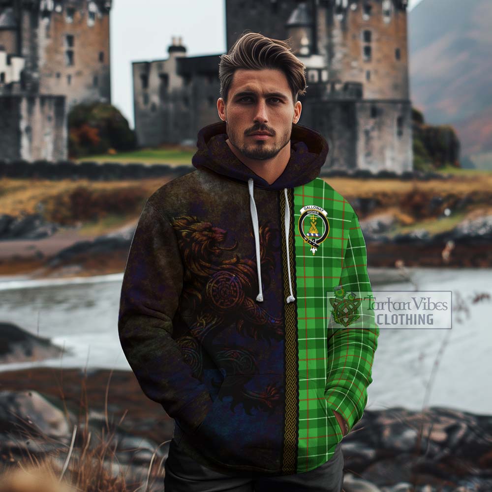 Tartan Vibes Clothing Galloway Tartan Family Crest Cotton Hoodie Alba Gu Brath Be Brave Lion Ancient Style