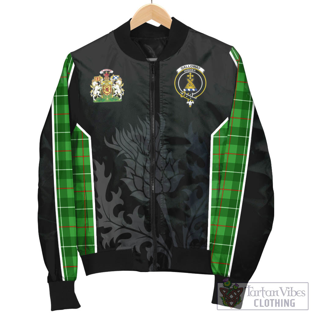 Galloway Tartan Bomber Jacket with Family Crest and Scottish Thistle Vibes Sport Style - Tartan Vibes Clothing