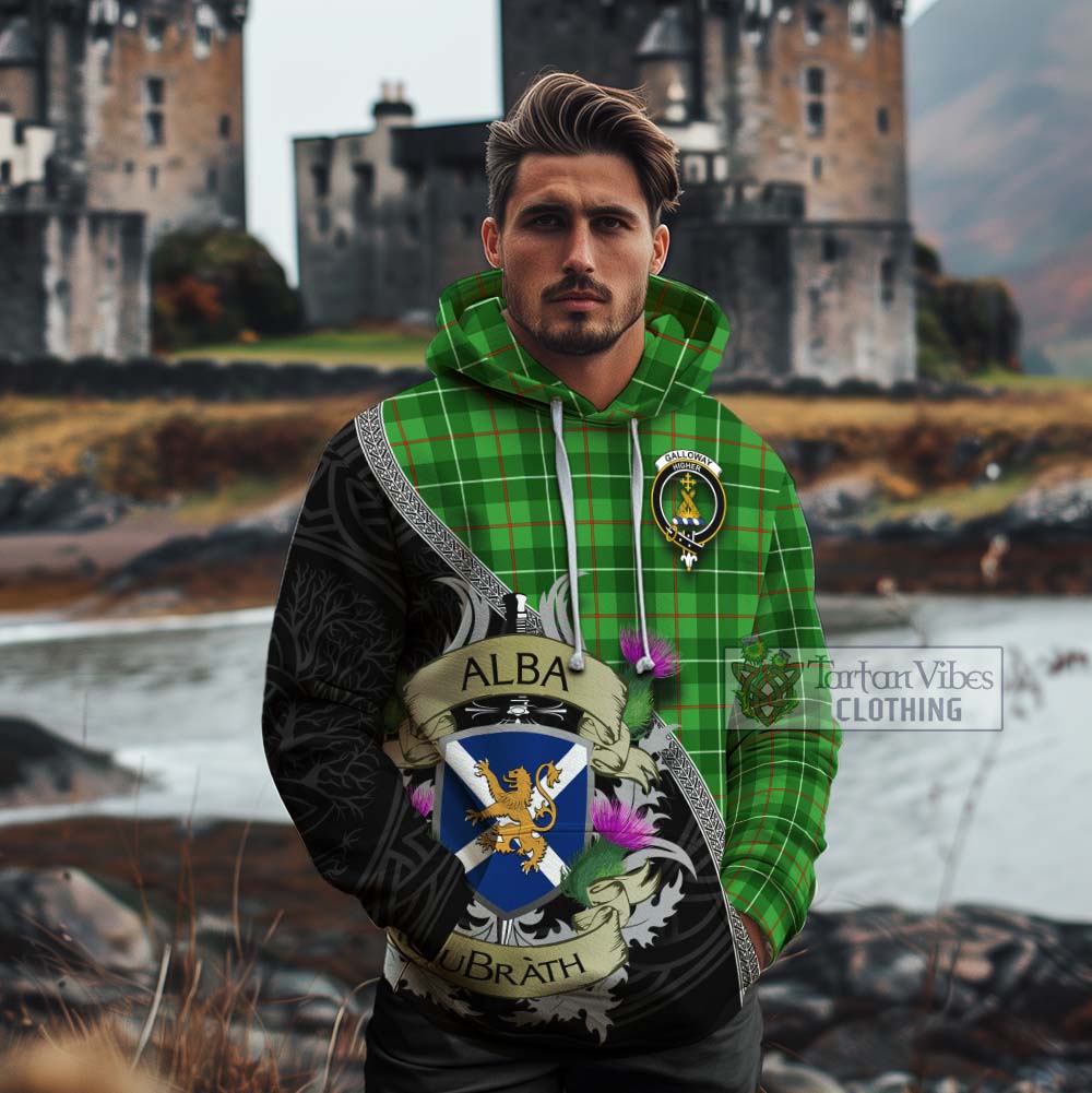 Tartan Vibes Clothing Galloway Tartan Family Crest Cotton Hoodie Lion Rampant Royal Thistle Shield Celtic Inspired
