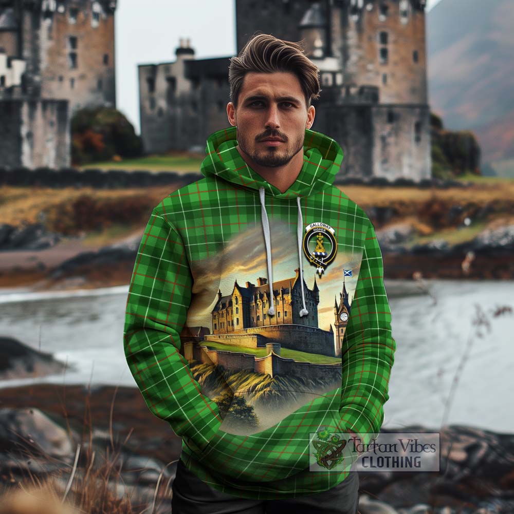Tartan Vibes Clothing Galloway Tartan Family Crest Cotton Hoodie with Scottish Ancient Castle Style