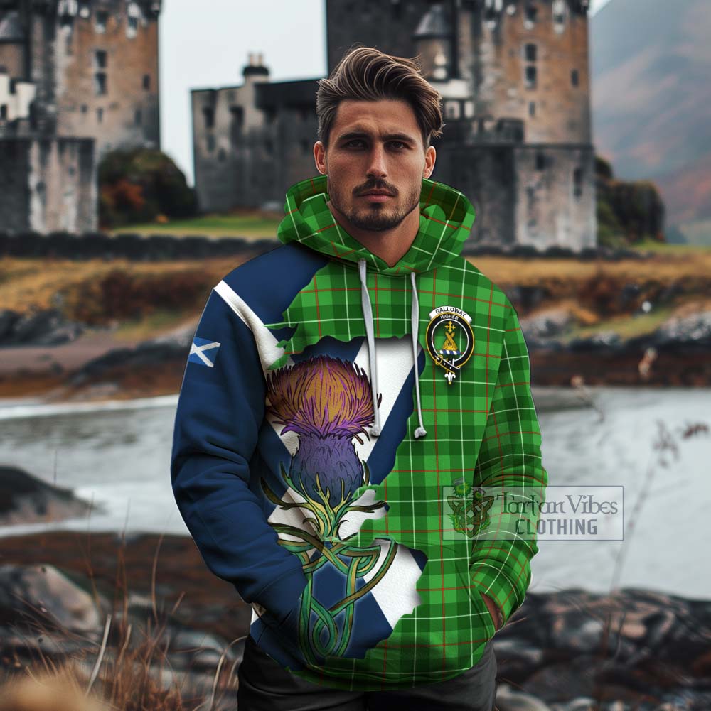Tartan Vibes Clothing Galloway Tartan Family Crest Cotton Hoodie Scottish Thistle Celtic Inspired