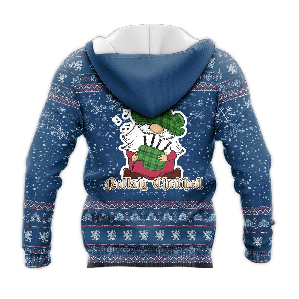Galloway Clan Christmas Knitted Hoodie with Funny Gnome Playing Bagpipes - Tartanvibesclothing