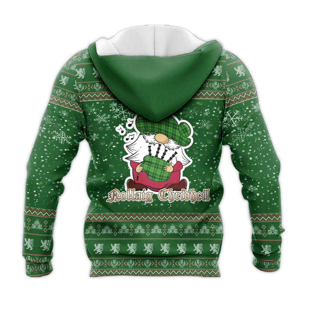 Galloway Clan Christmas Knitted Hoodie with Funny Gnome Playing Bagpipes - Tartanvibesclothing