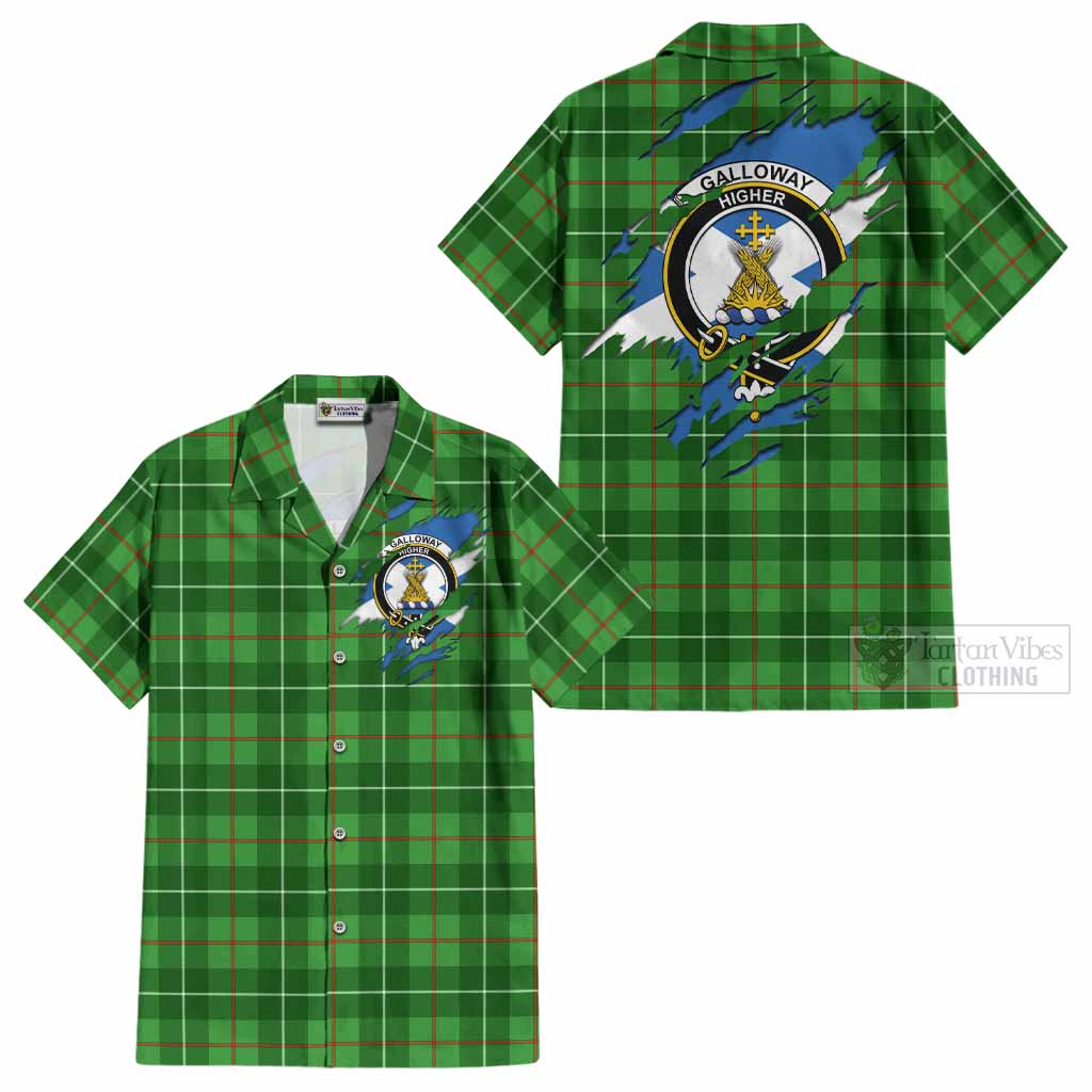 Galloway Clan Crest In Me Tartan Cotton Hawaiian Shirt Scotland Flag Style