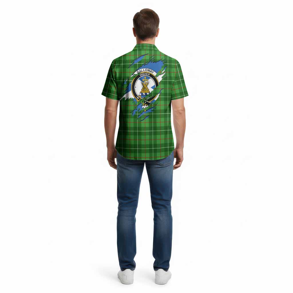 Galloway Clan Crest In Me Tartan Cotton Hawaiian Shirt Scotland Flag Style