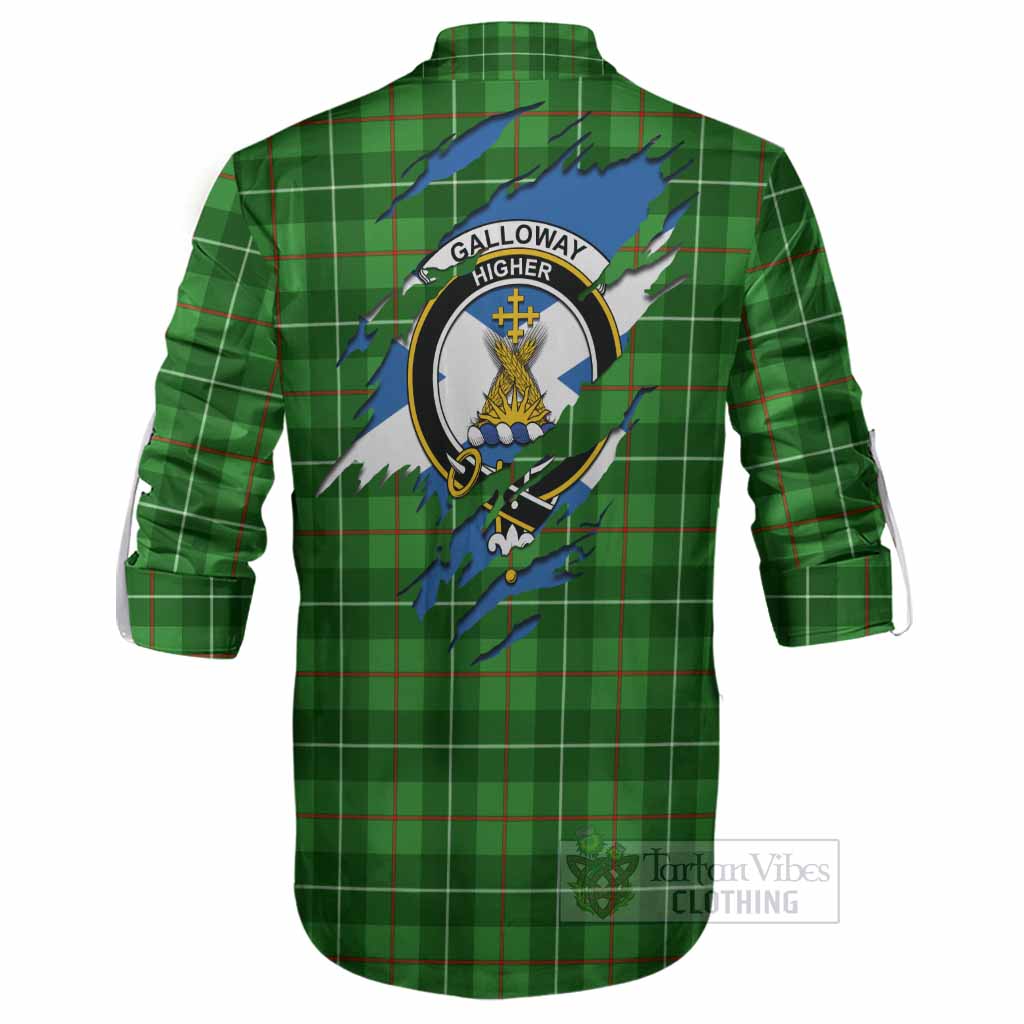 Galloway Clan Crest In Me Tartan Ghillie Shirt Scotland Flag Style