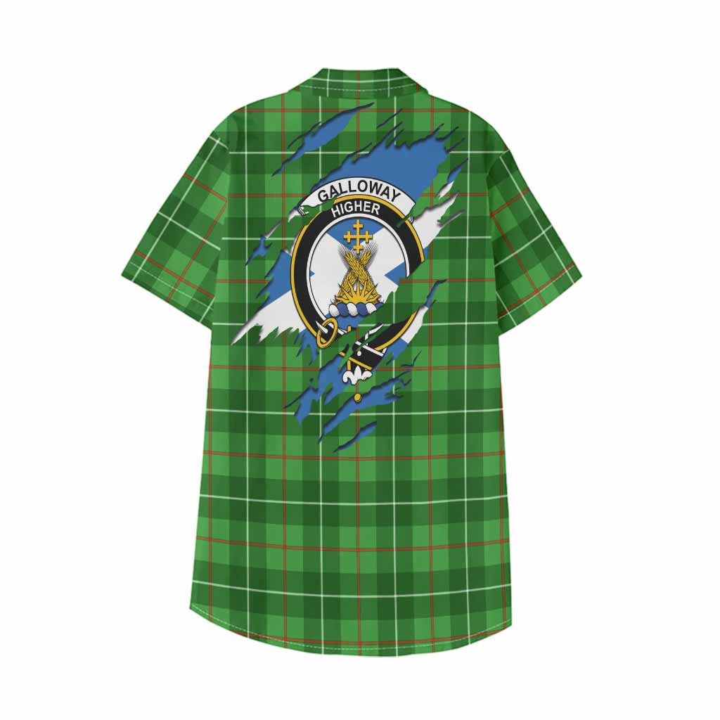 Galloway Clan Crest In Me Tartan Kid Hawaiian Shirt Scotland Flag Style
