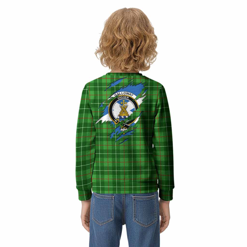 Galloway Clan Crest In Me Tartan Kid Knitted Sweatshirt Scotland Flag Style