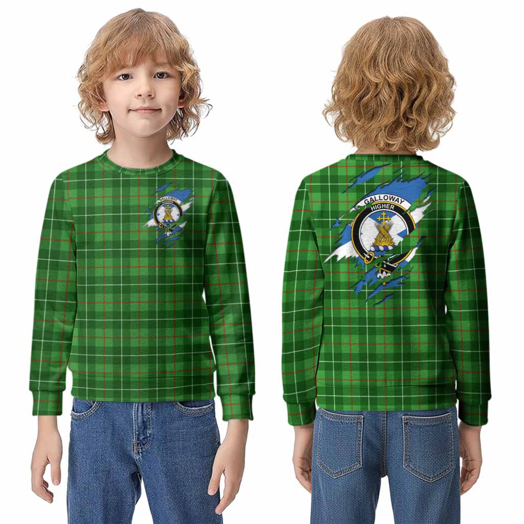 Galloway Clan Crest In Me Tartan Kid Knitted Sweatshirt Scotland Flag Style