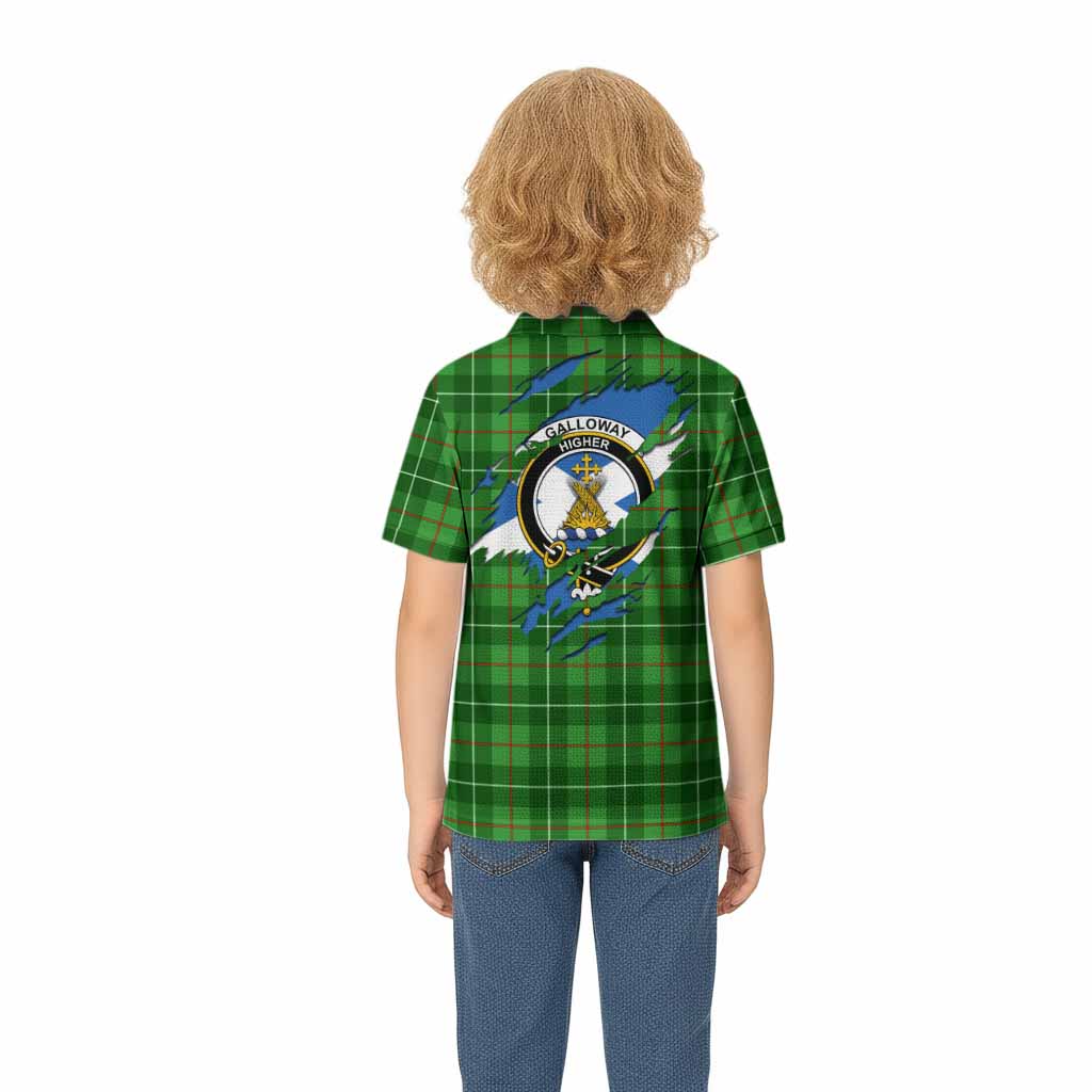 Galloway Clan Crest In Me Tartan Kid Polo Shirt Scotland Flag Style