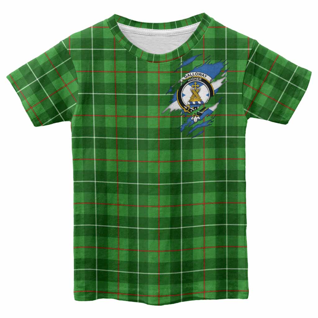 Galloway Clan Crest In Me Tartan Kid T-shirt Scotland Flag Style