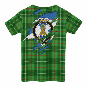 Galloway Clan Crest In Me Tartan Kid T-shirt Scotland Flag Style
