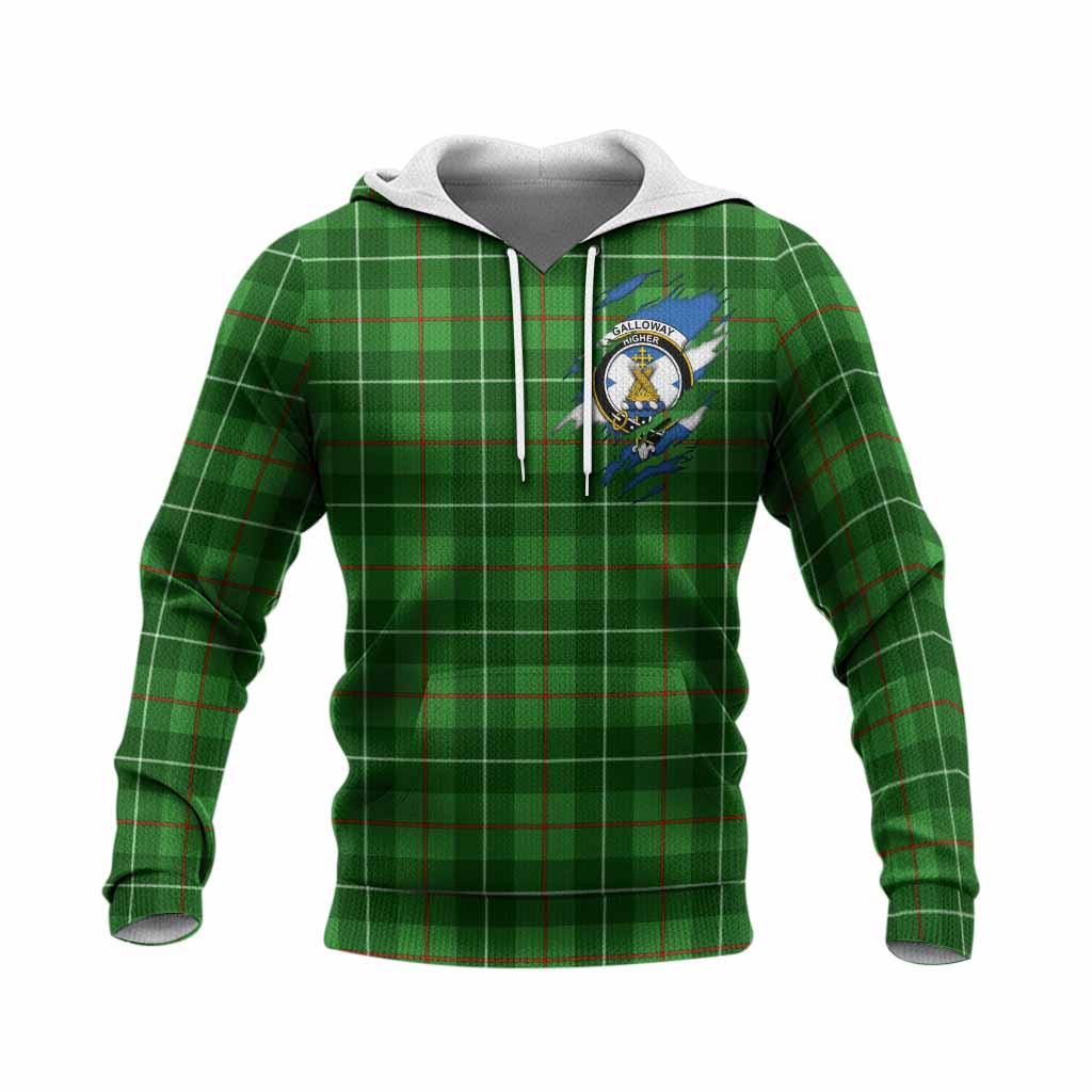 Galloway Clan Crest In Me Tartan Knitted Hoodie Scotland Flag Style