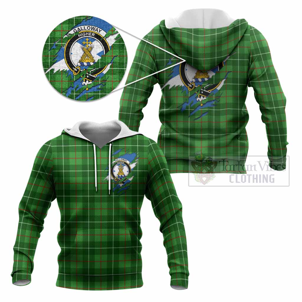 Galloway Clan Crest In Me Tartan Knitted Hoodie Scotland Flag Style