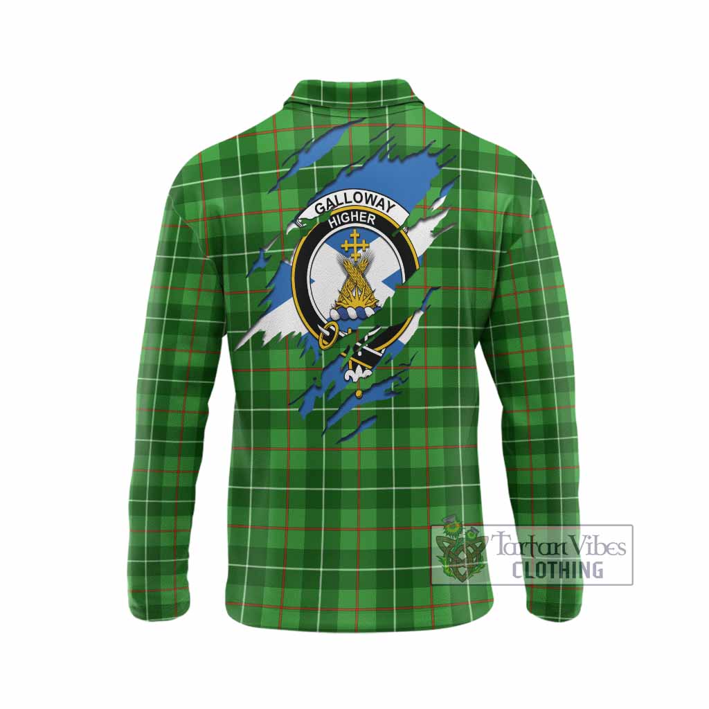 Galloway Clan Crest In Me Tartan Long Sleeve Polo Shirt Scotland Flag Style