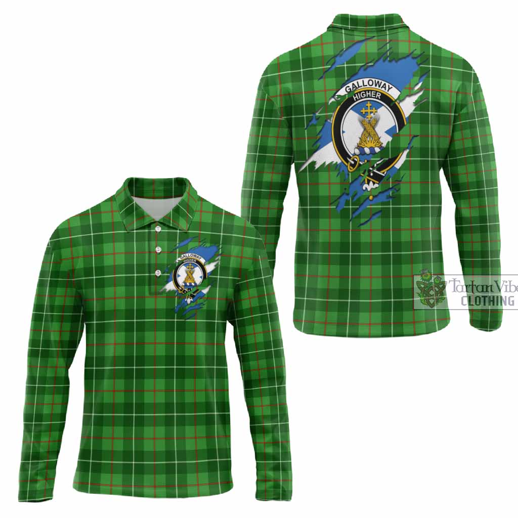 Galloway Clan Crest In Me Tartan Long Sleeve Polo Shirt Scotland Flag Style