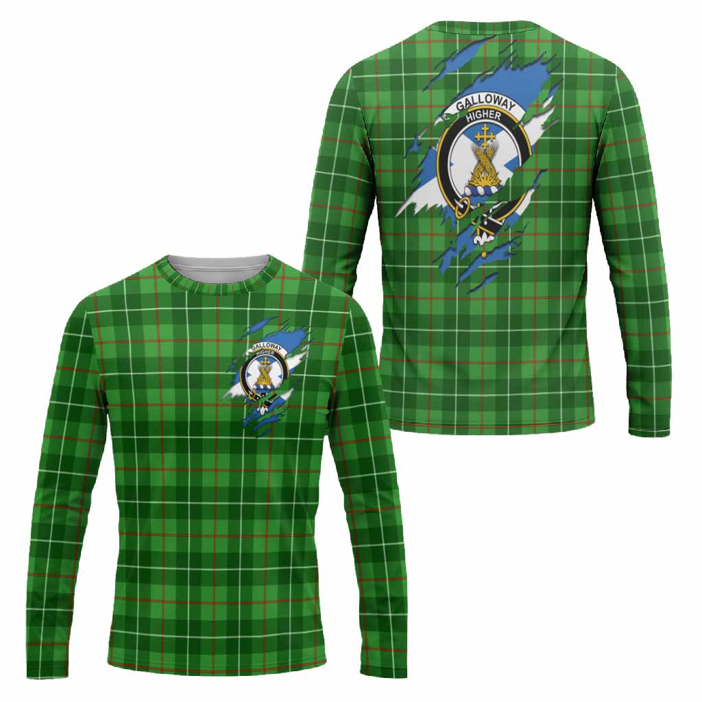 Galloway Clan Crest In Me Tartan Long Sleeve T-Shirt Scotland Flag Style