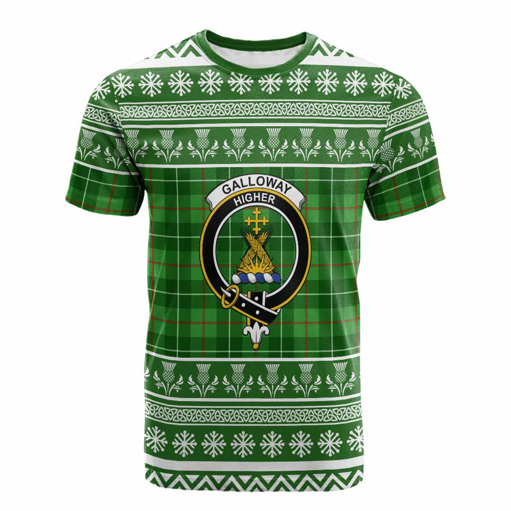 Galloway Clan Tartan Christmas Cotton T-shirt with Family Crest - Tartan Vibes Clothing