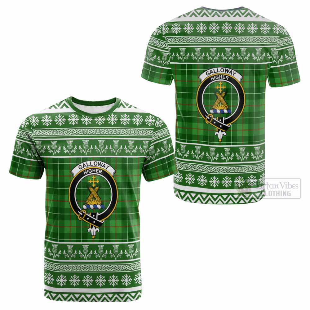 Galloway Clan Tartan Christmas Cotton T-shirt with Family Crest - Tartan Vibes Clothing