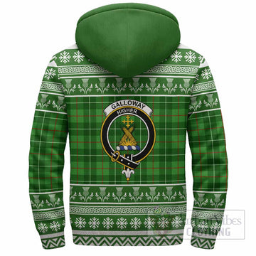 Galloway Clan Tartan Christmas Fleece Hoodie with Family Crest