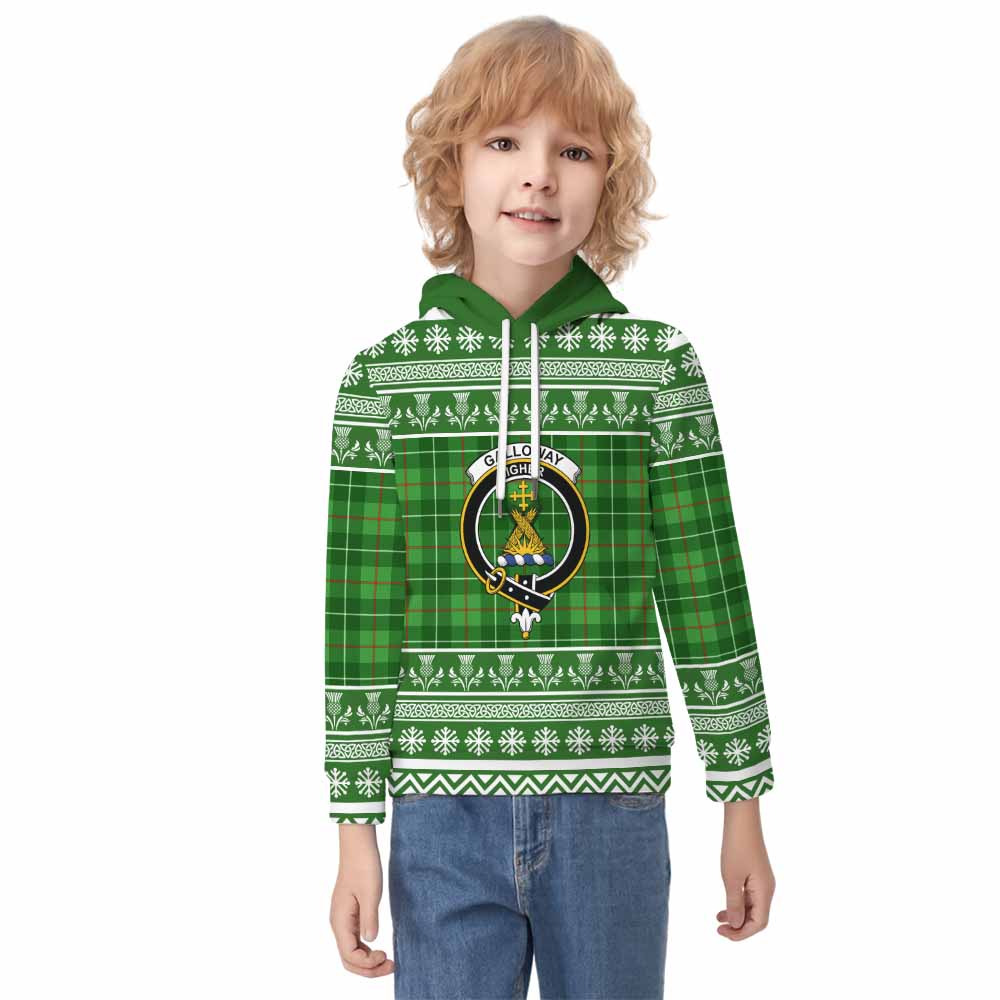 Galloway Clan Tartan Christmas Kid Hoodie with Family Crest - Tartan Vibes Clothing