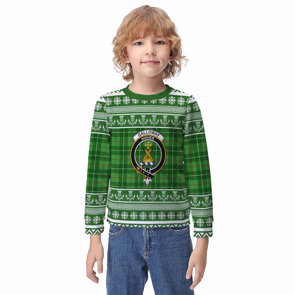 Galloway Clan Tartan Christmas Kid Ugly Sweatshirt with Family Crest - Tartan Vibes Clothing