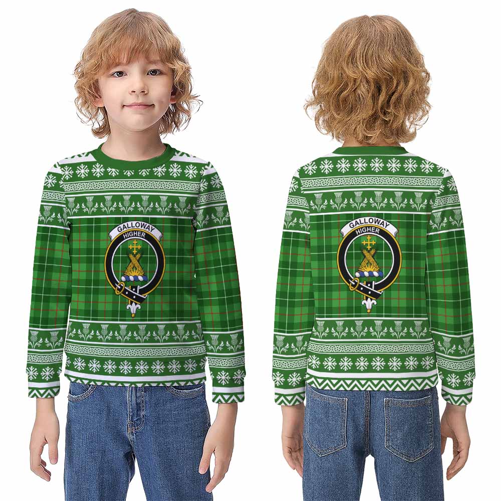 Galloway Clan Tartan Christmas Kid Ugly Sweatshirt with Family Crest - Tartan Vibes Clothing