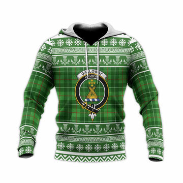 Galloway Clan Tartan Christmas Knitted Hoodie with Family Crest