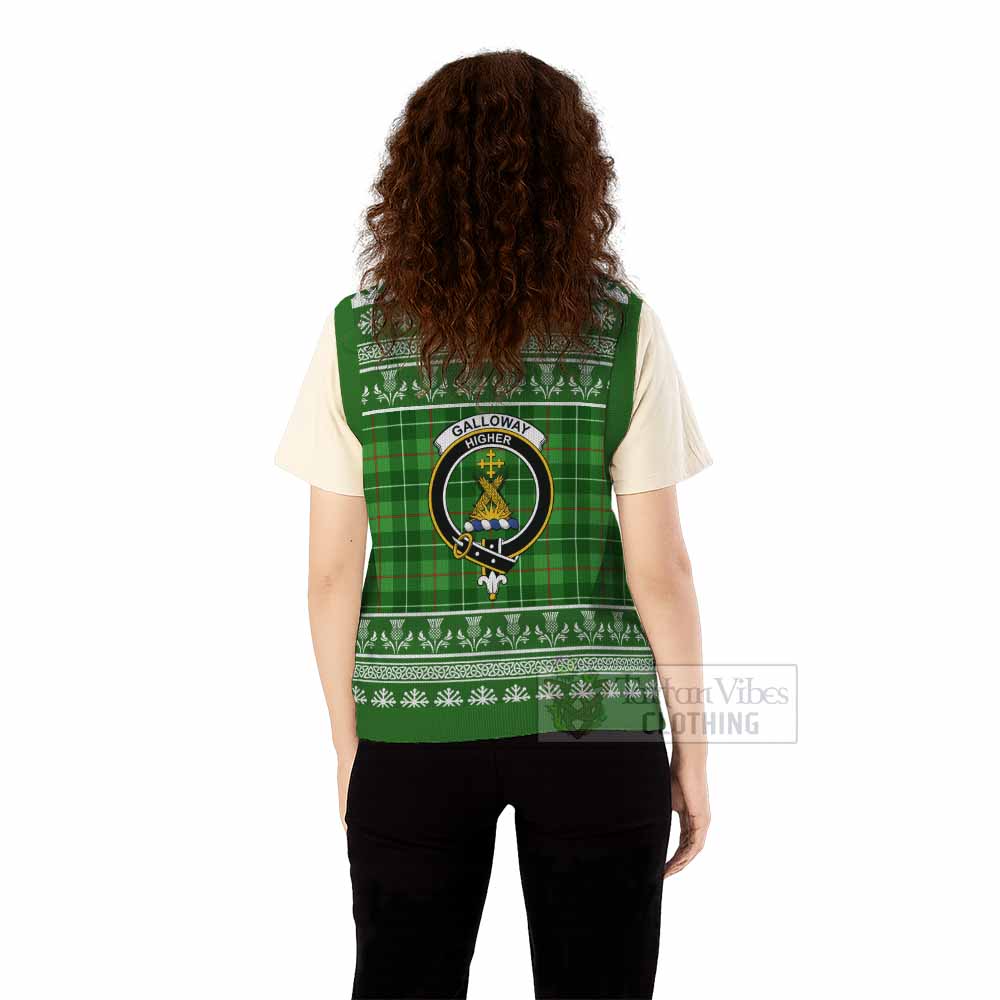 Galloway Clan Tartan Christmas Knitted V-Neck Vest with Family Crest - Tartan Vibes Clothing