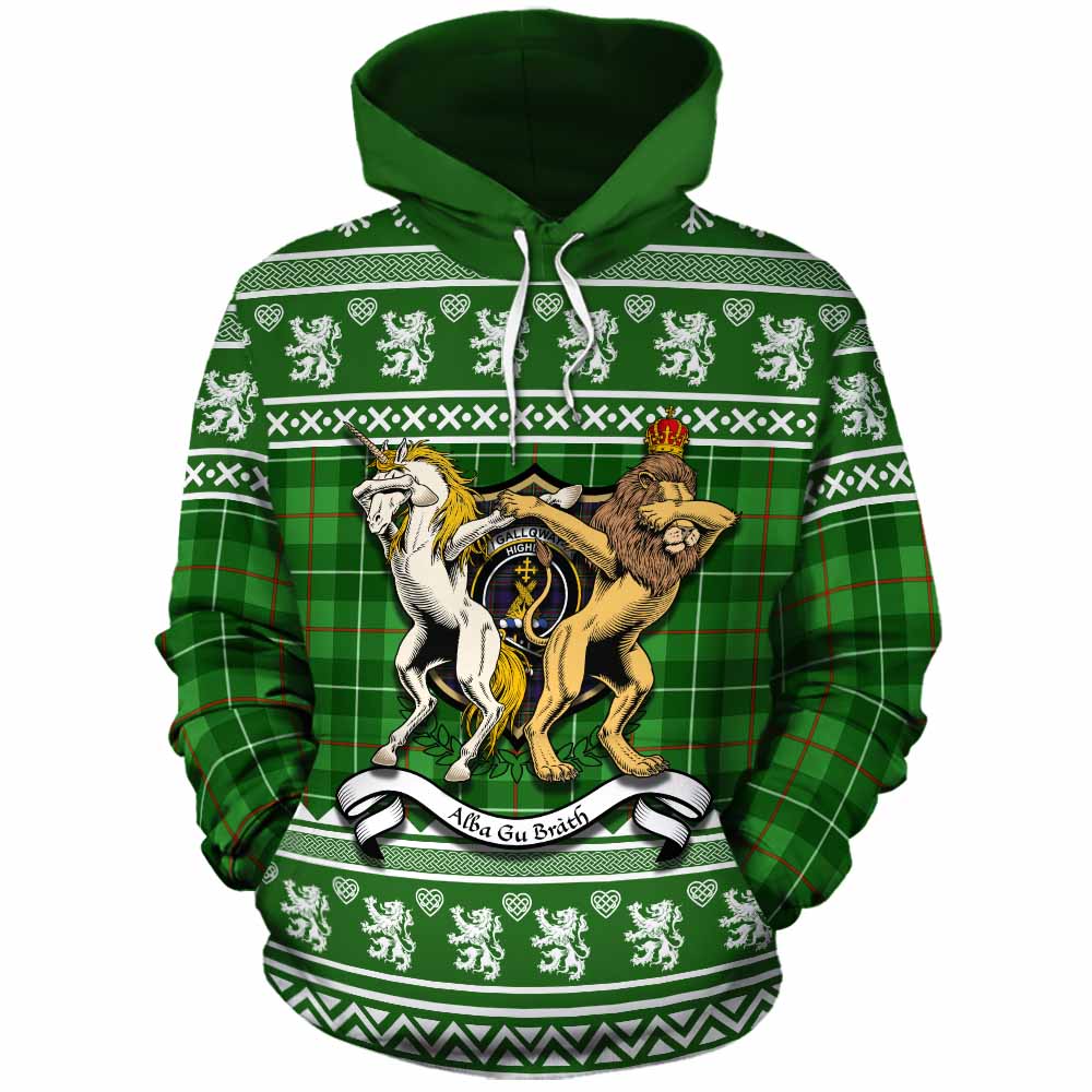 Galloway Clan Tartan Crest Christmas Cotton Hoodie Coat of Arms Funny Style - Tartan Vibes Clothing