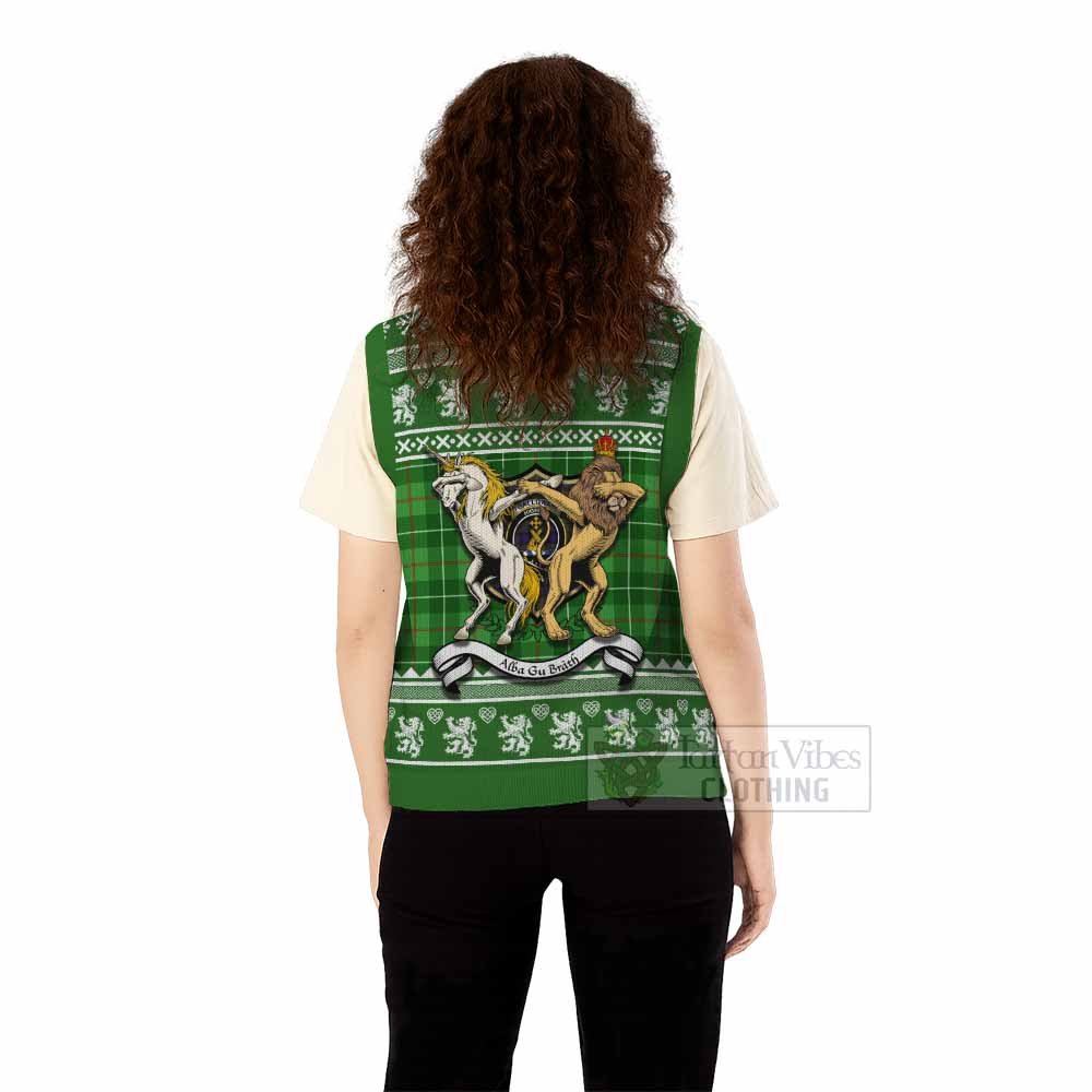 Galloway Clan Tartan Crest Christmas Knitted V-Neck Vest Coat of Arms Funny Style - Tartan Vibes Clothing