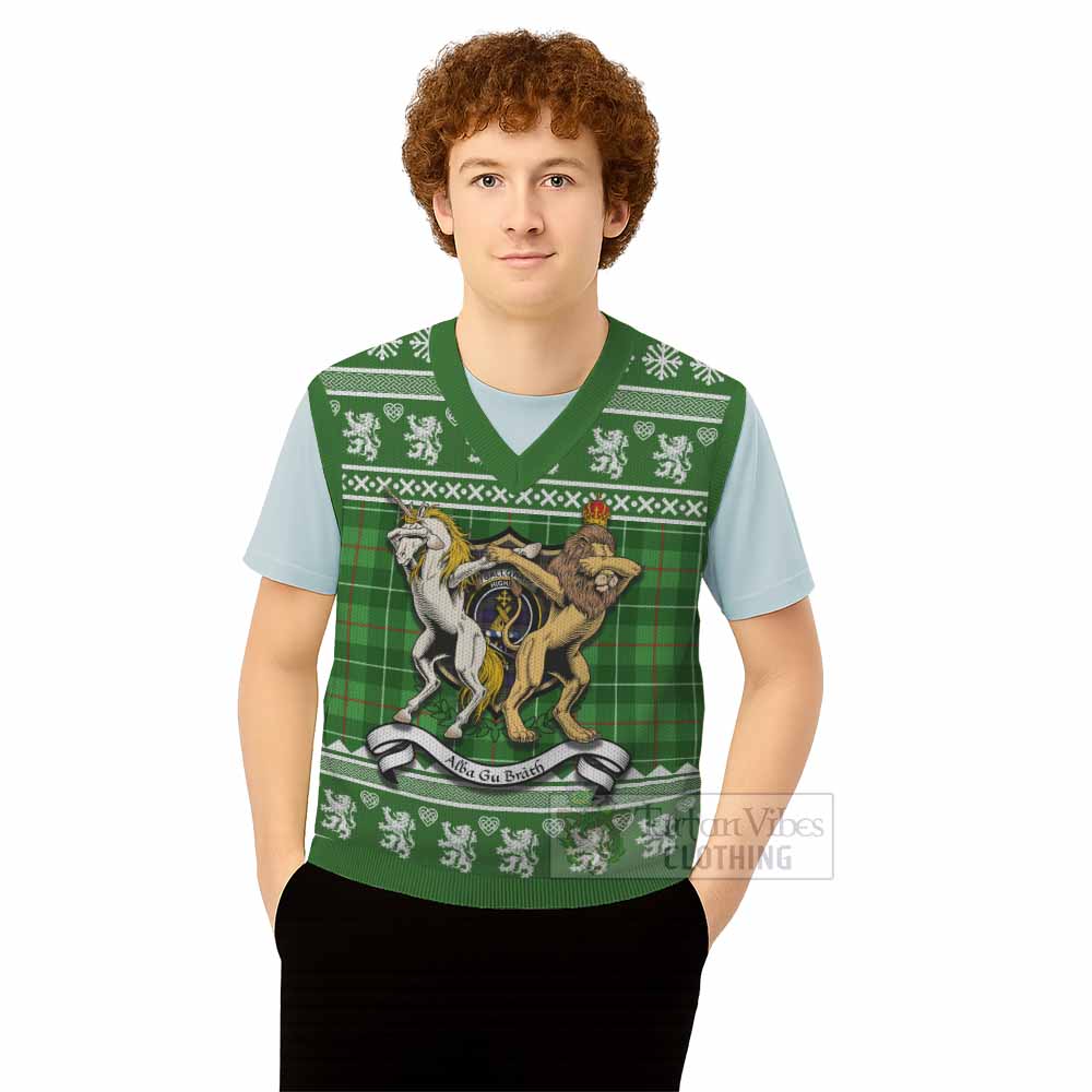 Galloway Clan Tartan Crest Christmas Knitted V-Neck Vest Coat of Arms Funny Style - Tartan Vibes Clothing