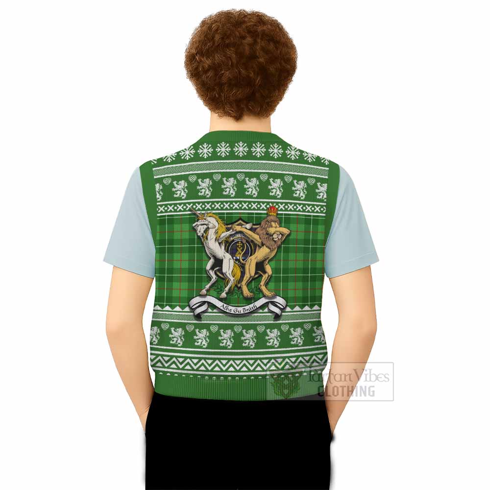 Galloway Clan Tartan Crest Christmas Knitted V-Neck Vest Coat of Arms Funny Style - Tartan Vibes Clothing