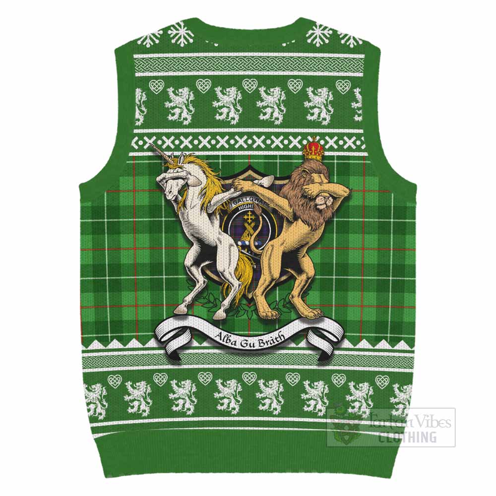 Galloway Clan Tartan Crest Christmas Knitted V-Neck Vest Coat of Arms Funny Style - Tartan Vibes Clothing