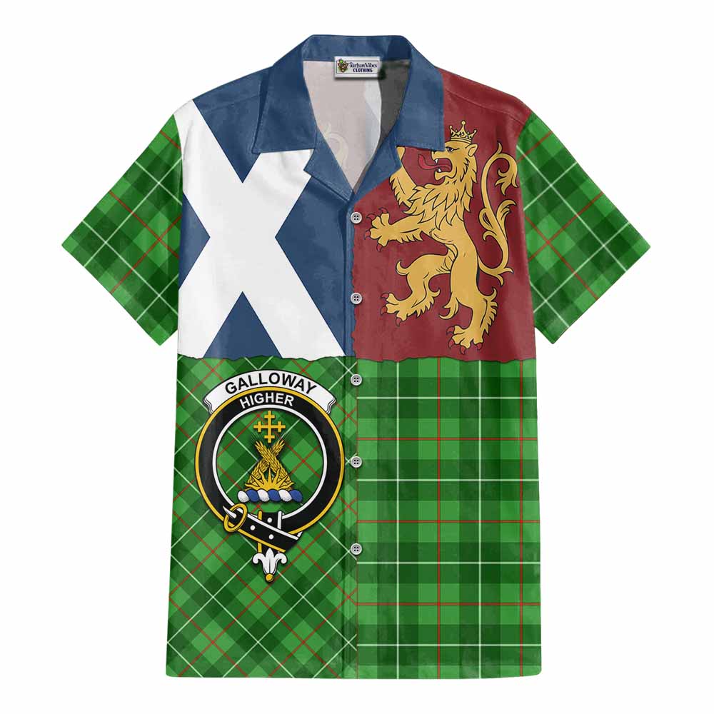 Galloway Crest Tartan Cotton Hawaiian Shirt with Lion Rampant Saltire Style - Tartan Vibes Clothing