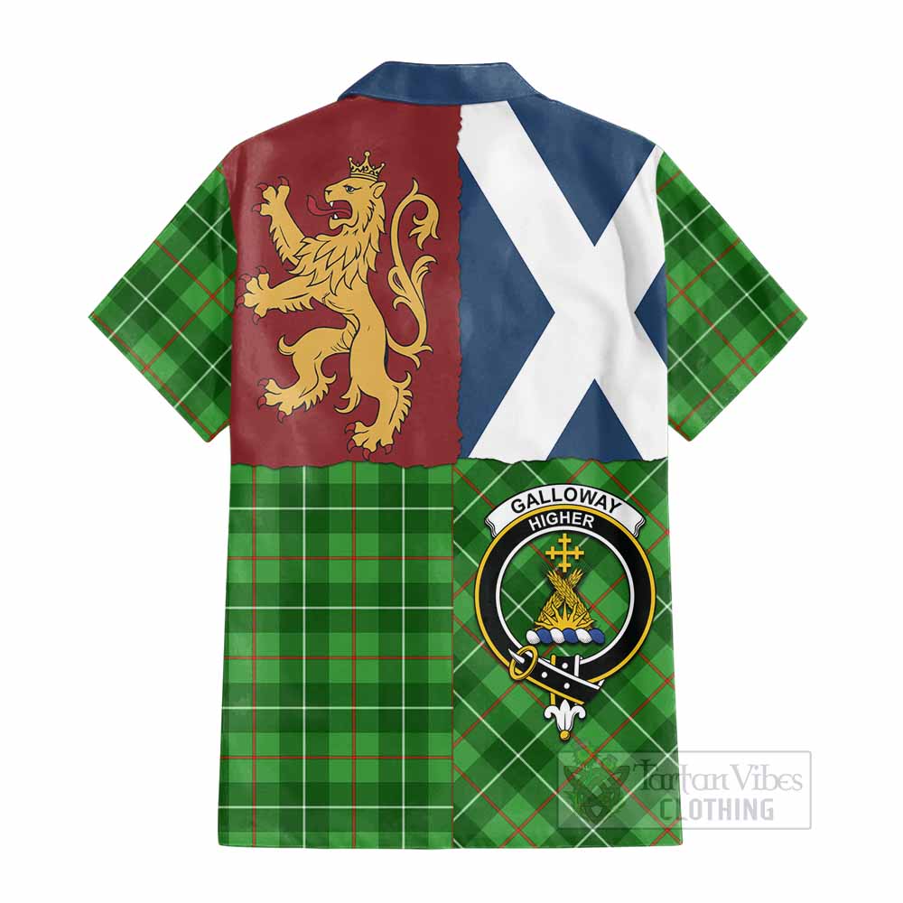 Galloway Crest Tartan Cotton Hawaiian Shirt with Lion Rampant Saltire Style - Tartan Vibes Clothing
