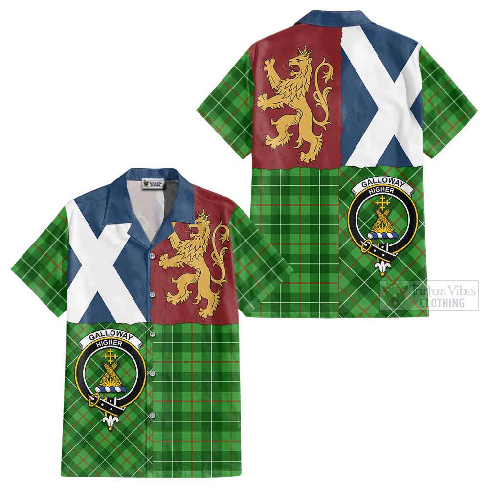 Galloway Crest Tartan Cotton Hawaiian Shirt with Lion Rampant Saltire Style - Tartan Vibes Clothing