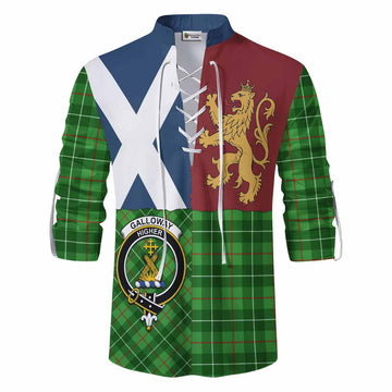 Galloway Crest Tartan Ghillie Shirt with Lion Rampant Saltire Style