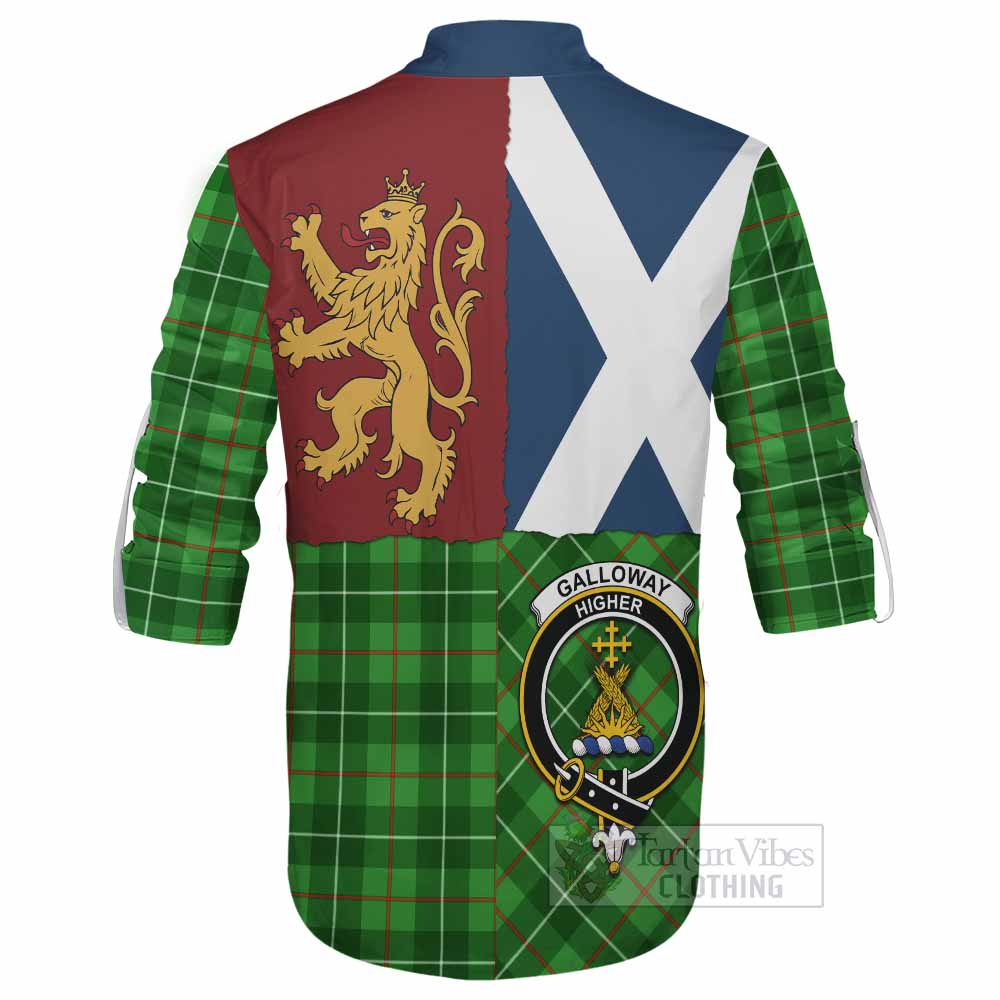 Galloway Crest Tartan Ghillie Shirt with Lion Rampant Saltire Style - Tartan Vibes Clothing