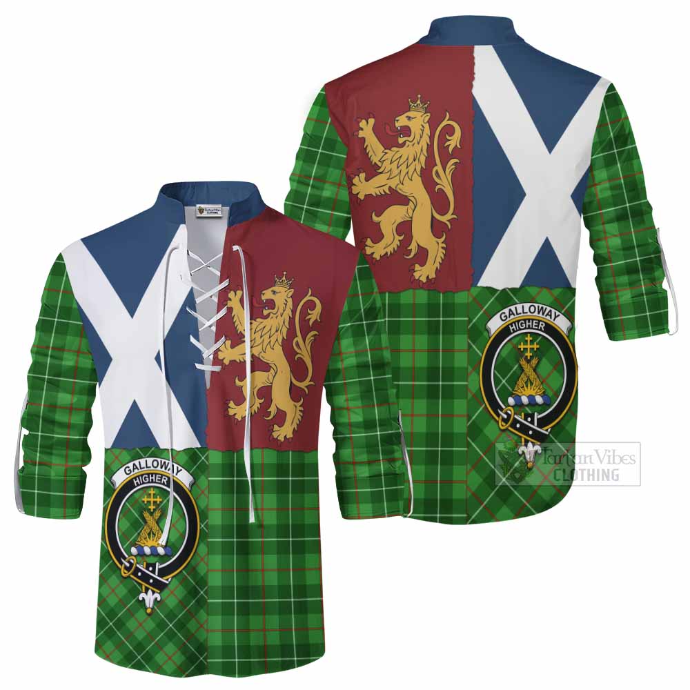 Galloway Crest Tartan Ghillie Shirt with Lion Rampant Saltire Style - Tartan Vibes Clothing