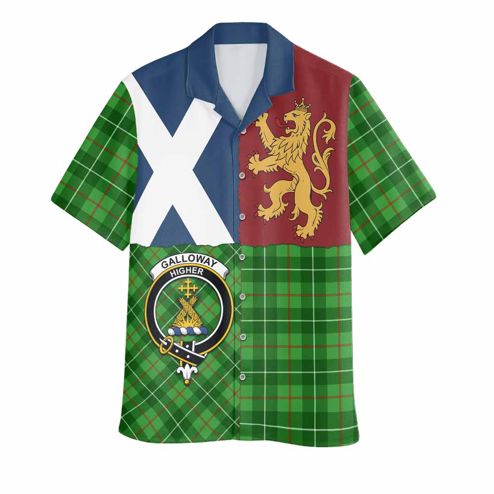 Galloway Crest Tartan Hawaiian Shirt with Lion Rampant Saltire Style