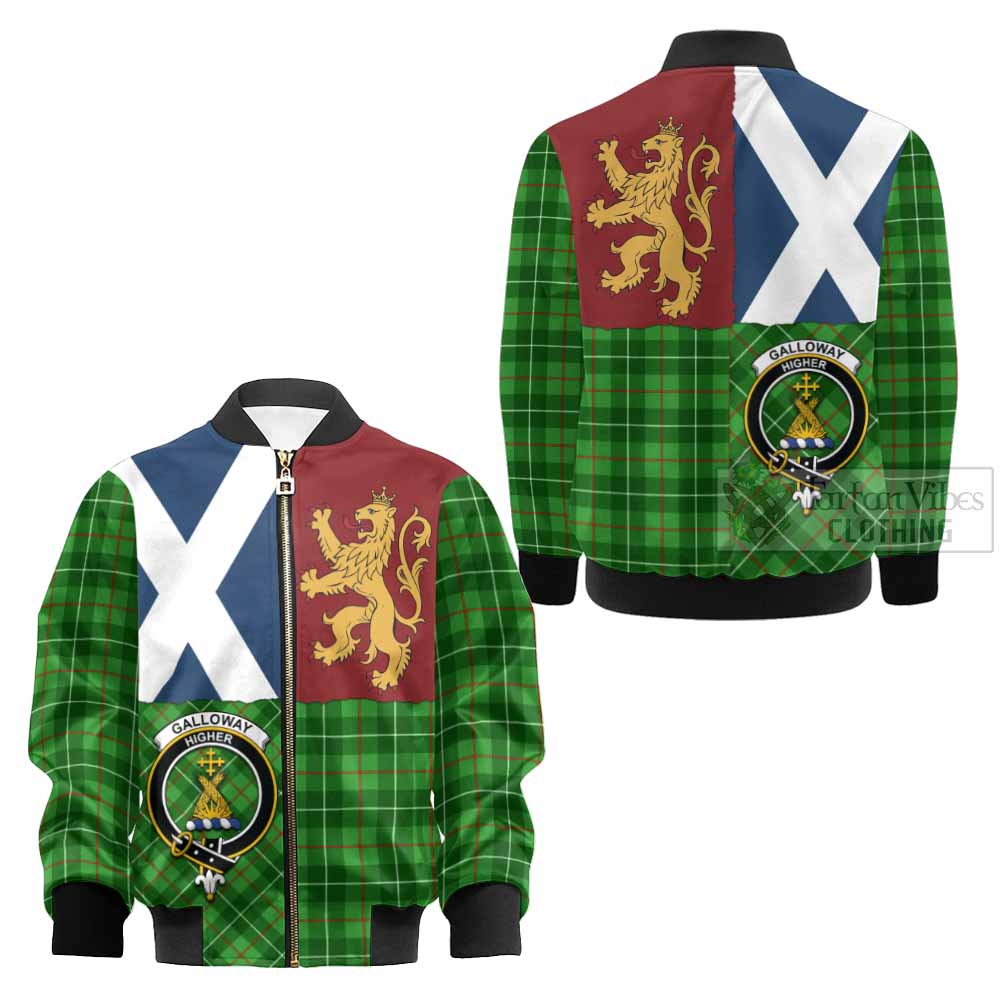 Galloway Crest Tartan Kid Bomber Jacket with Lion Rampant Saltire Style - Tartan Vibes Clothing